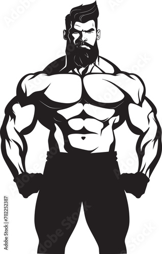 Flex Fusion Artistry Cartoon Caricature Black Bodybuilder Vector Icon Mighty Muscle Marvel Vector Black Logo Icon of Caricature Bodybuilder