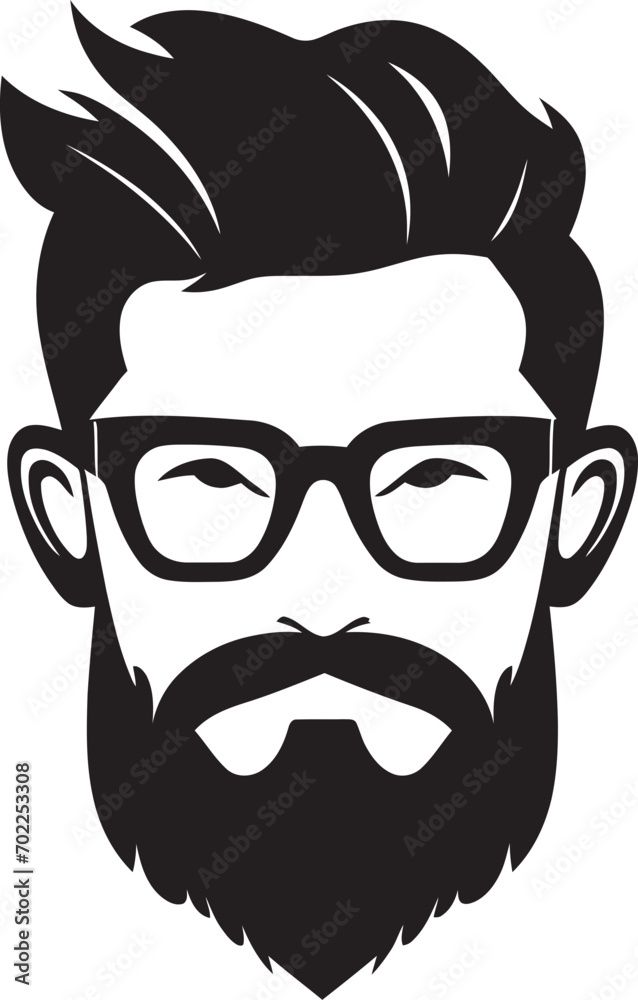 Trendy Whiskers Cartoon Hipster Man Face Vector Black Icon Vintage Vibes Black Logo Icon of Cartoon Hipster Man Face