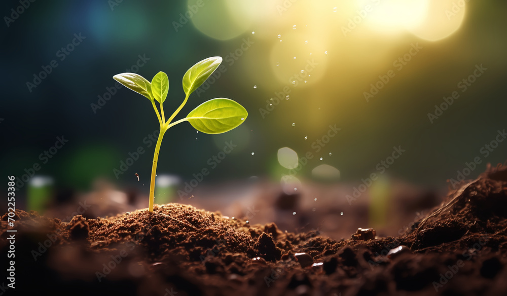 A small plant sprouting out of the ground. A small plant sprouting out of the ground.