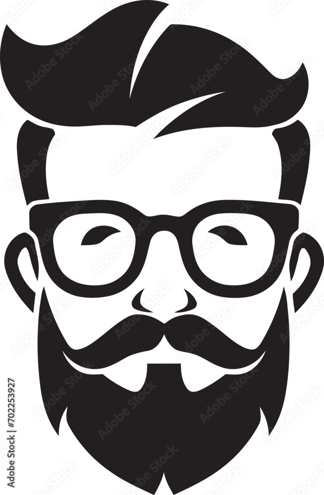 Elegant Quirkiness Black Logo Icon of Cartoon Hipster Man Face Vintage Fusion Hipster Man Face Cartoon in Black Vector