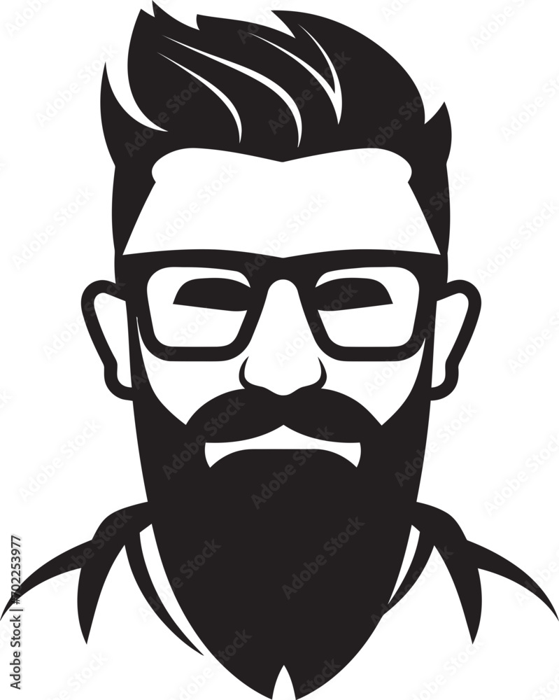 Vintage Artistry Cartoon Hipster Man Face Vector Black Icon Timeless Trendsetter Black Logo Icon of Cartoon Hipster Man Face