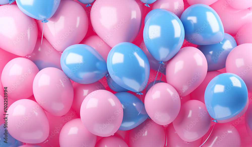 A bunch of blue and pink balloons. Generative AI