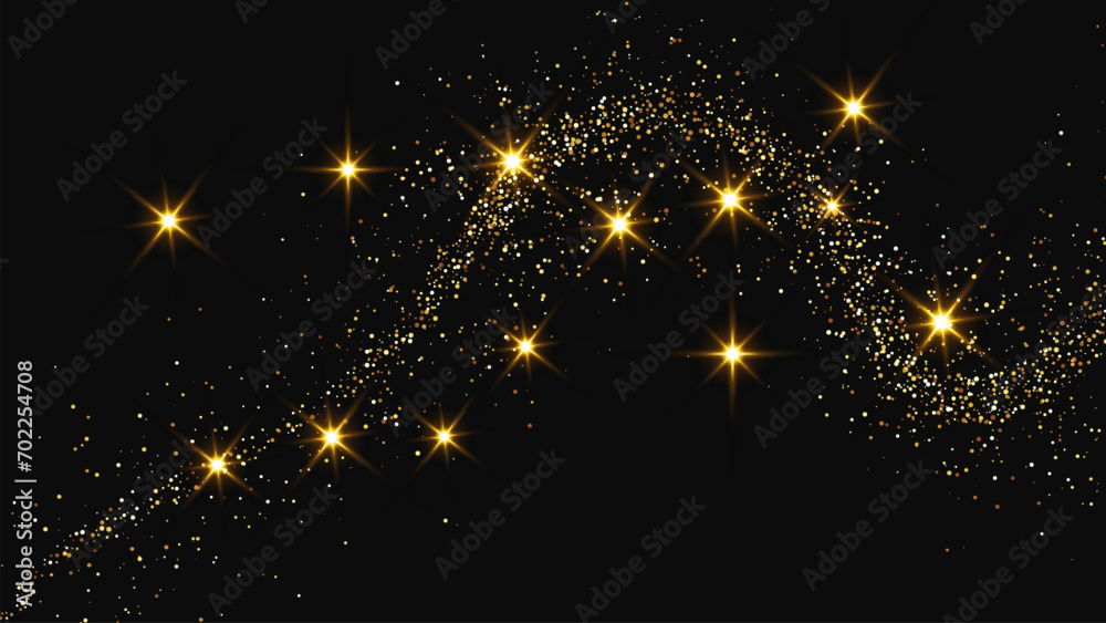 Fototapeta premium Gold glittering confetti wave and stardust