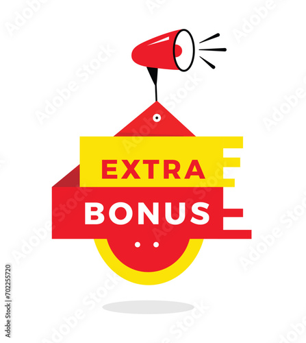 extra bonus banner design red label icon megaphone. flat style Vector template.