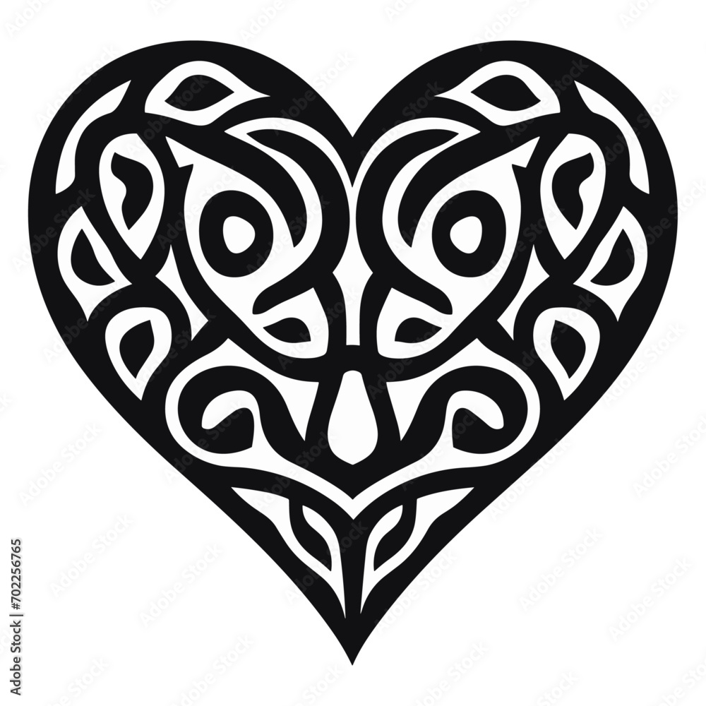 Celtic Heart Tattoo Vector Black-white and White Background