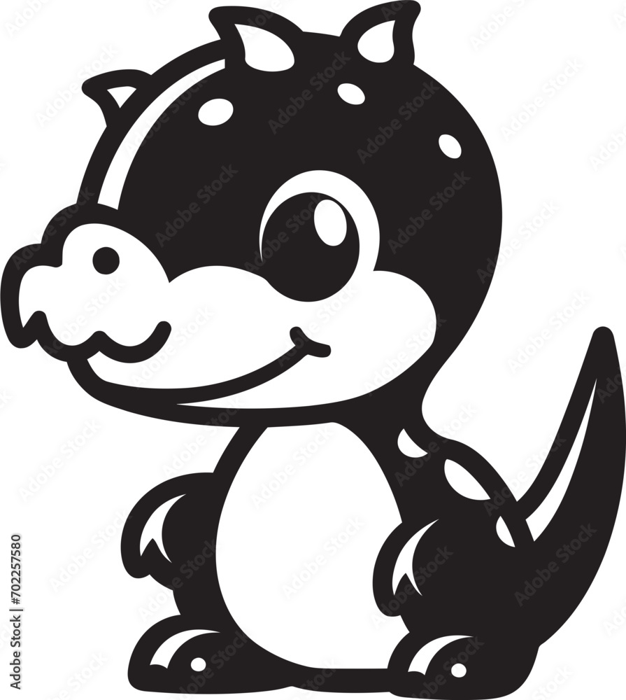 Obraz premium Charming Dino Chic Black Icon Logo Friendly Dino Face Cute Black Design