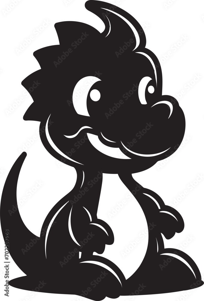 Sweet Dino Grin Black Iconic Design Adorable Dino Joy Cute Black Vector