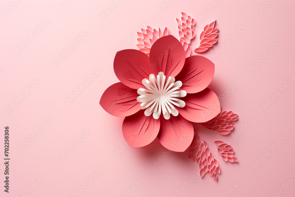 Paper cut flowers and leaves, Fresh spring nature background. Floral banner, poster, flyer template with copy space. Paper cut flowers and leaves, Fresh spring nature background. Floral banner, poster, flyer template with copy space.