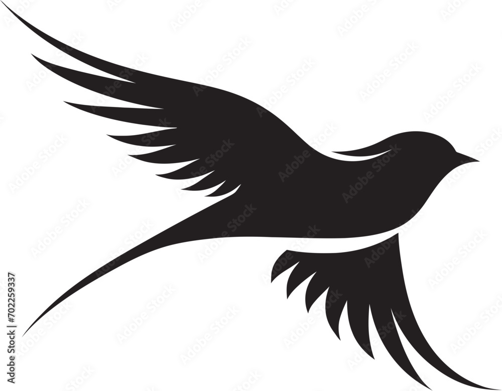 Obraz premium Graceful Avian Soar Black Logo Icon Design Elegant Flight Fantasia Cute Bird Vector