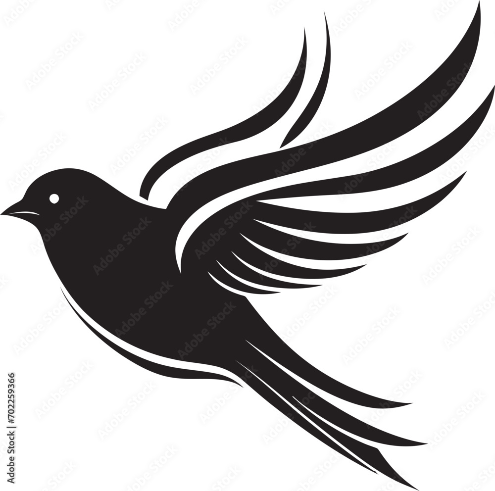 Obraz premium Elegant Avian Flight Black Vector Icon Airborne Euphoria Cute Black Bird Logo