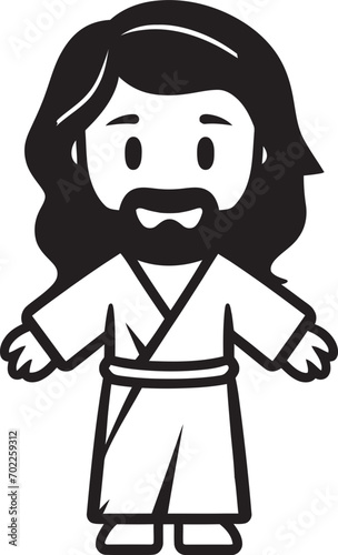 Divine Compassion Cute Jesus in Black Logo Merciful Savior Cartoon Jesus Vector Icon