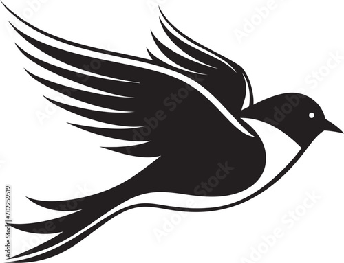 Whimsical Flight Fantasia Cute Black Bird Radiant Avian Euphoria Black Vector Icon
