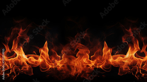 Fire flames on black background blank copy space on center and top