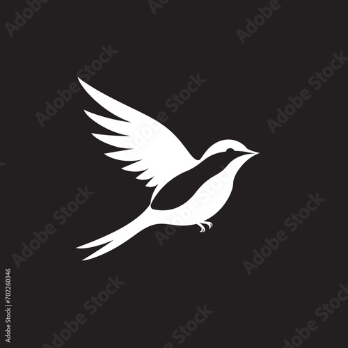 Whimsical Flight Cute Flying Bird Icon Avian Serenade Black Logo Bird Design © BABBAN