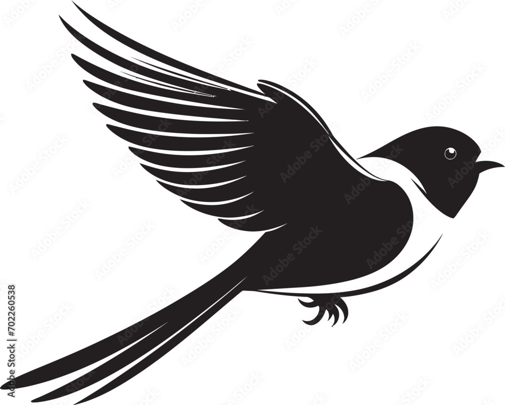 Obraz premium Skyward Symphony Vector Black Bird Icon Whimsical Wingspan Cute Flying Bird