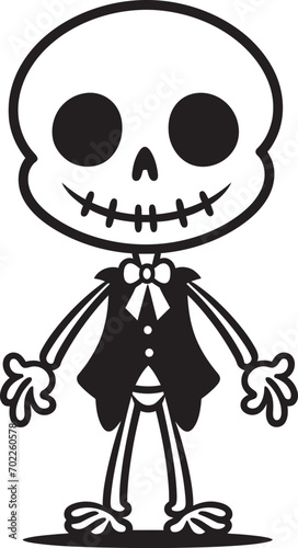 Cartoonish Skeleton Cute Vector Icon Energetic Skeletal Embrace Black Icon