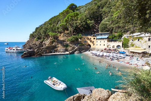 Beautiful bay at the famous monastery “San Fruttuoso” in Liguria in Italy photo