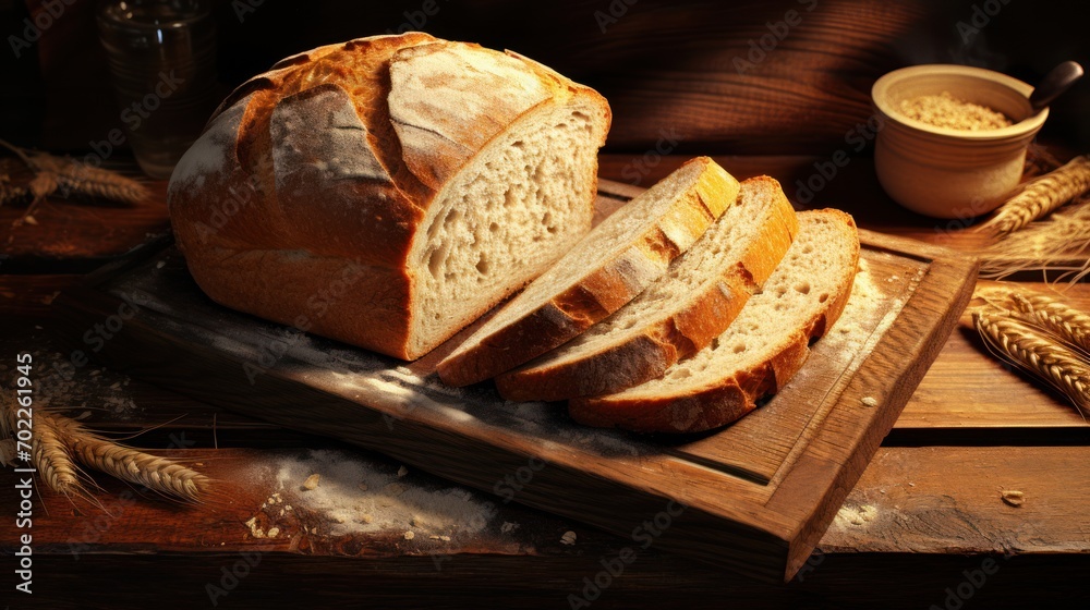 Image portraying homemade bread with a rustic touch, presented on a wooden surface.