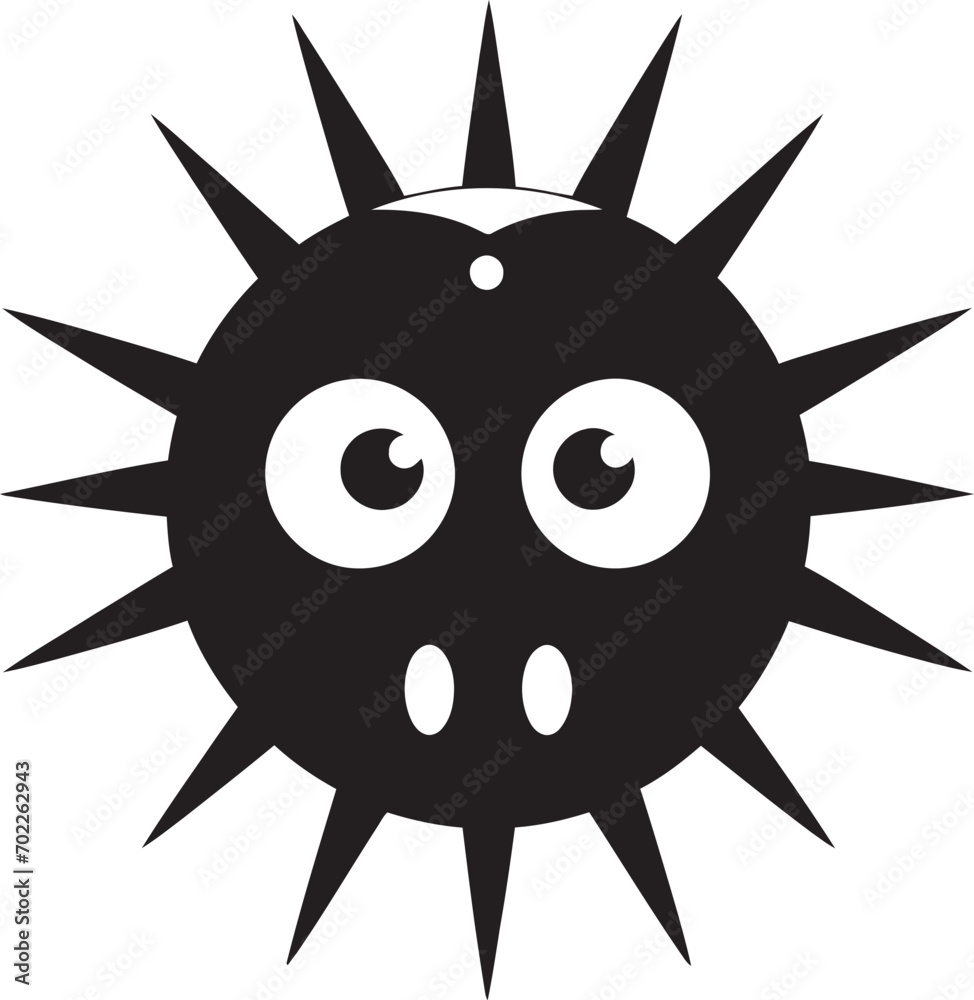 Playful Virus Wonder Black Icon Design Microscopic Fluffiness Cute Vector