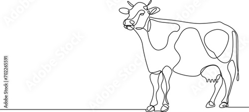continuous single line drawing of a dairy cow, line art vector illustration