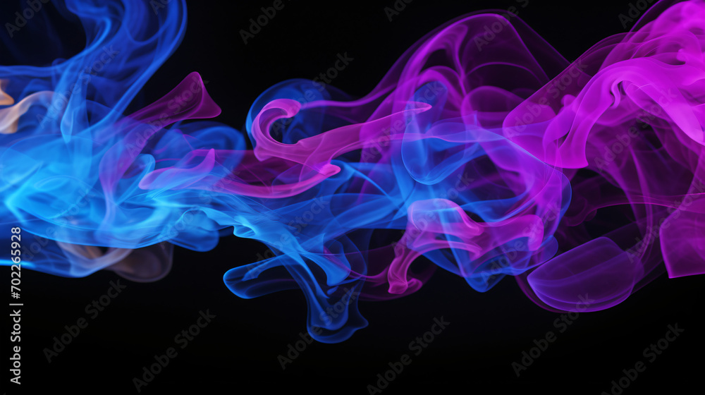 Black backdrop with a swirling neon blue and purple light