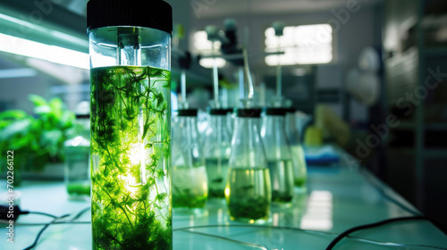 Photobioreactor in laboratory of algae fuel, biofuel industry project, Algae research in industrial laboratories for medicine
