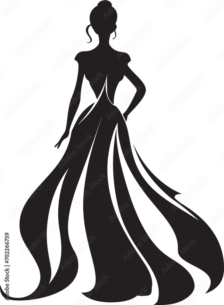 Stylish Sophistication Black Dress Icon Glamorous Drape Vector Dress Emblem