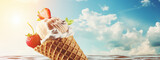Appetizing delicious ice cream on the background of a bright sky