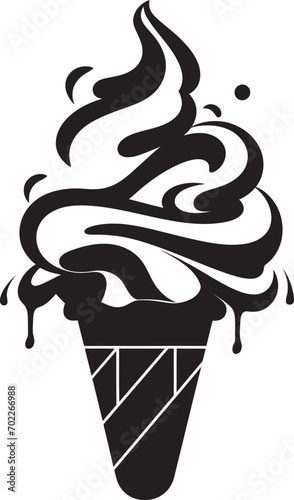 Frozen Delight Black Emblem Icon Swirly Indulgence Cone Logo Emblem