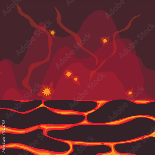 Lava, lava landscape, cave with hot molten magma, extreme survival conditions