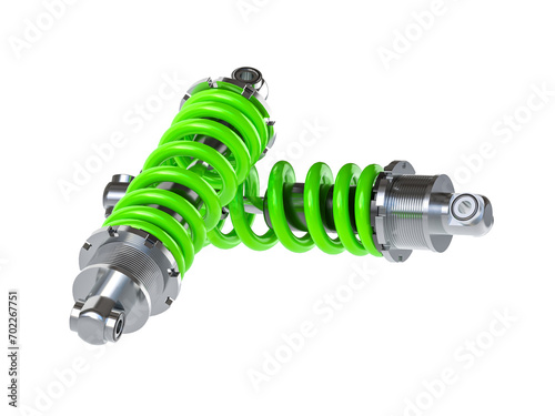 pair of green shock absorber isolated on white.
