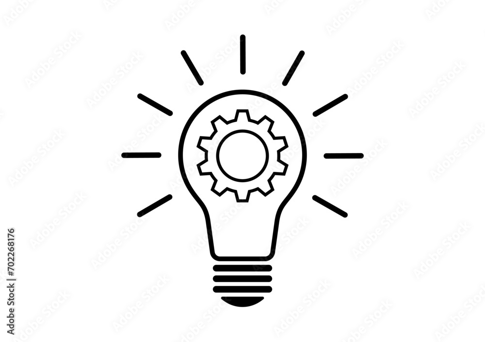 Light Bulb and Gear Icon Symbol with Idea Concept. Idea, Innovation, Inspiration and Creativity Concept. Vector Illustration Isolated on White Background. Light Bulb and Gear Icon Symbol with Idea Concept. Idea, Innovation, Inspiration and Creativity Concept. Vector Illustration Isolated on White Background.