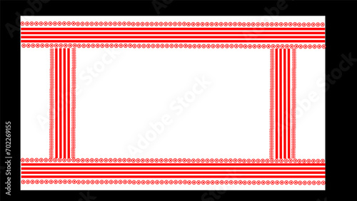 The gamosa, also known as gamusa, holds great cultural significance for the indigenous people of Assam, India. This traditional textile pattern is typically a white rectangular piece of cloth, symboli photo