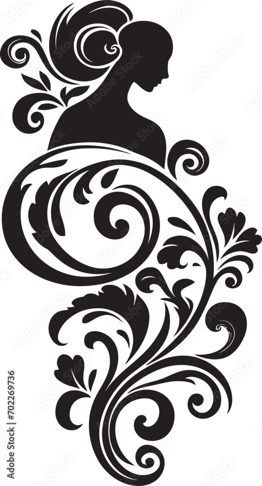 Antique Etchings Black Filigree Elegant Scrolls Vintage Emblem Design