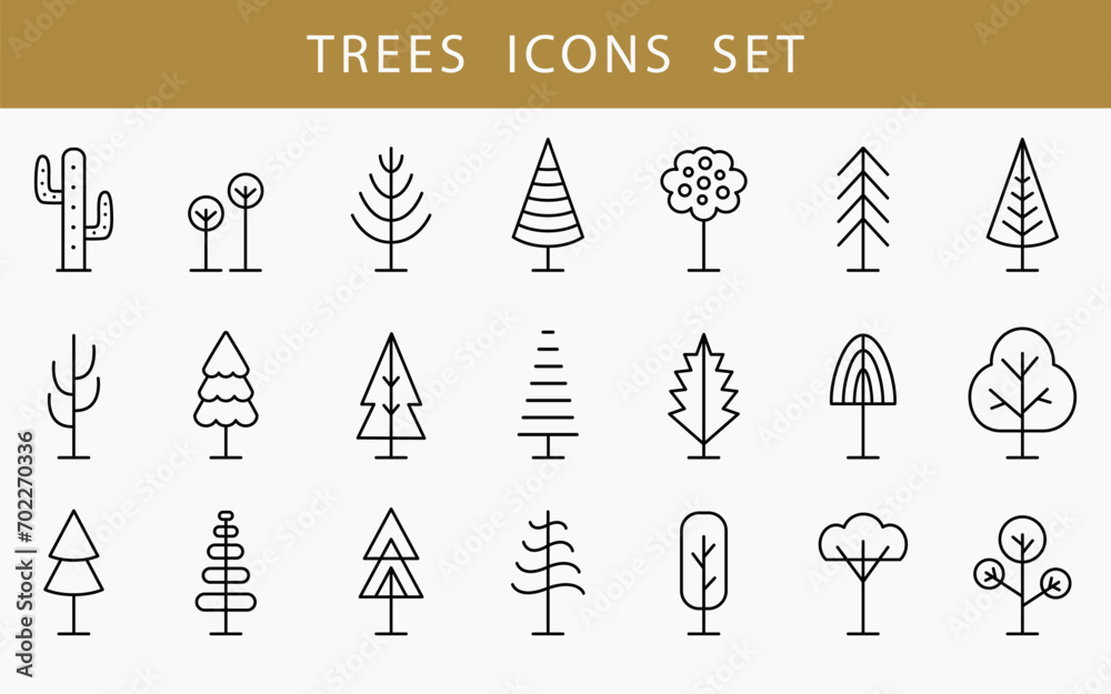 Tree Line Icon Set. Vector Logo Shapes Collection