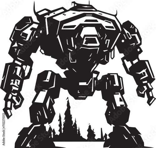 Mechanical Gladiator War Logo Icon Armored Enforcer Black Robot Emblem