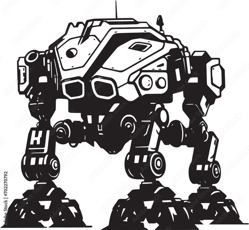 Cybernetic Guardian Black Robot Emblem Mechanical Enforcer War Logo Design