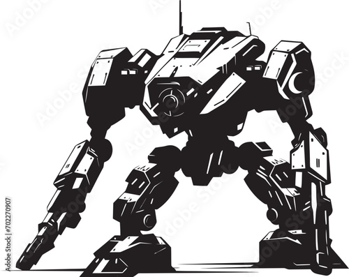 Mechanical Enforcer War Logo Design Combat Vanguard Black Robot Icon