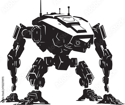 Mechanical Enforcer War Logo Design Combat Vanguard Black Robot Icon