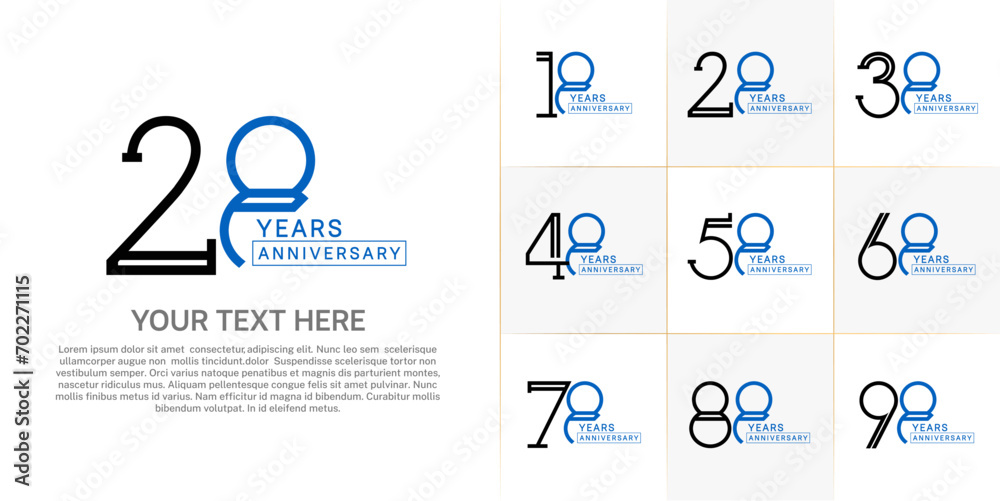 set of anniversary logotype blue and black color for special celebration event