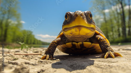 Blanding's turtle baby crossing the road © Abdulmueed