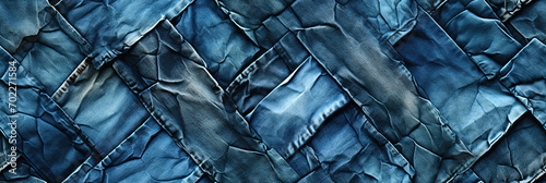 seamless texture pattern with seams and pleats of blue denim on the jeans background