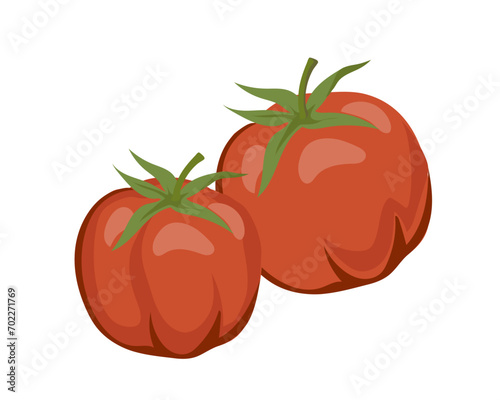 Fresh tomatoes for ketchup or vegetable packs, flat hand drawn vector illustration isolated on white. Label or sticker element for tomato flavored food.