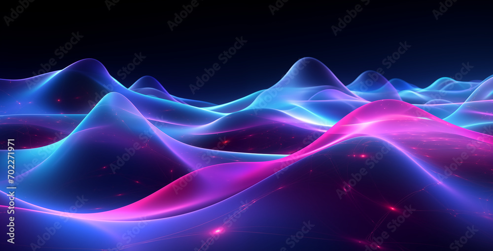 Abstracter Hintergrund mit blauen und pinken Wellen, Wellenform, digitaler Hintergrund - obrazy, fototapety, plakaty 