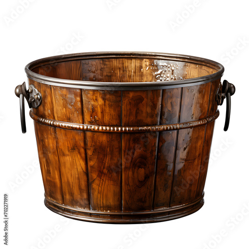 Wooden bucket isolated on png background. Clipping path included.