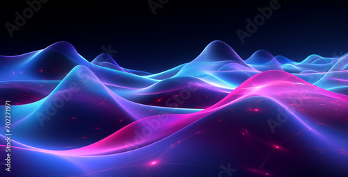 Abstracter Hintergrund mit blauen und pinken Wellen, Wellenform, digitaler Hintergrund
