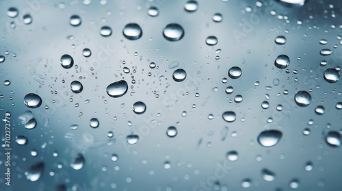 Water drops on a glass. Abstract blue background with water bubbles.