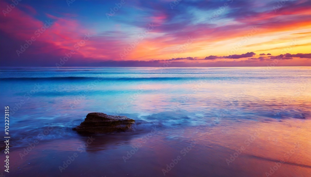 Colorful sunrise sky in purple hues over the ocean.