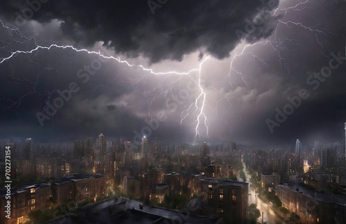 Lightning strike in the city at night.