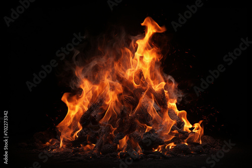Fire bonfire on a black background natural flame